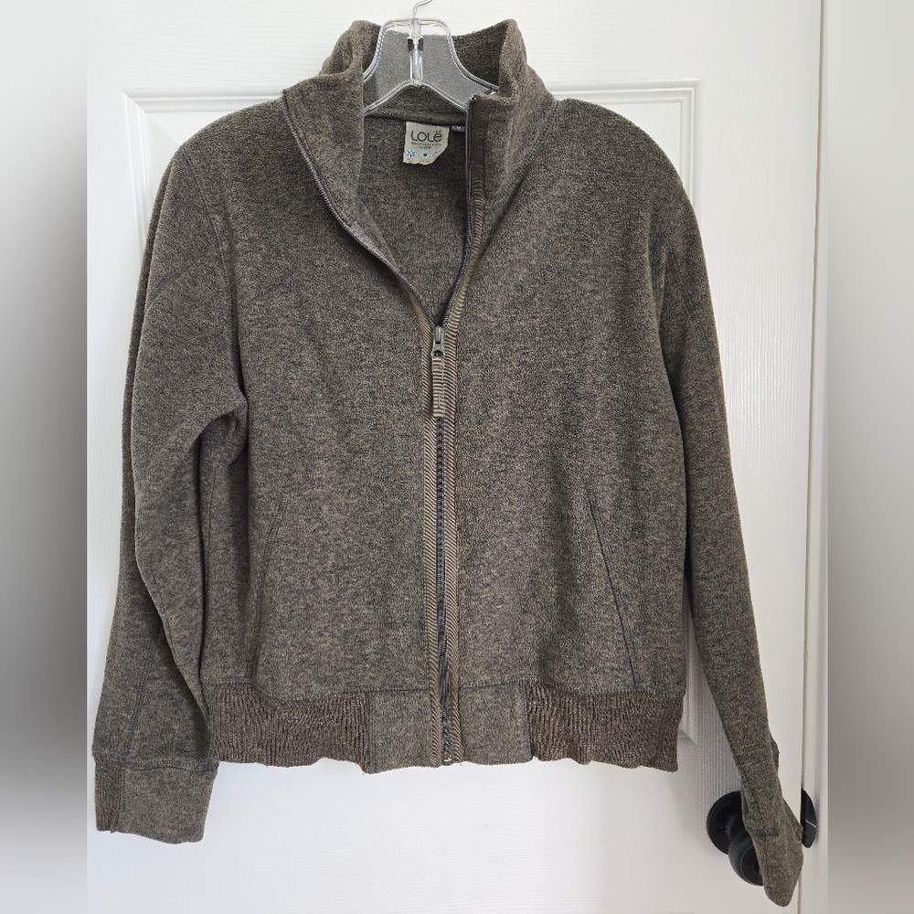 Lole Sz M Sage Green-Brown Zip-Up fleece Sweatshirt